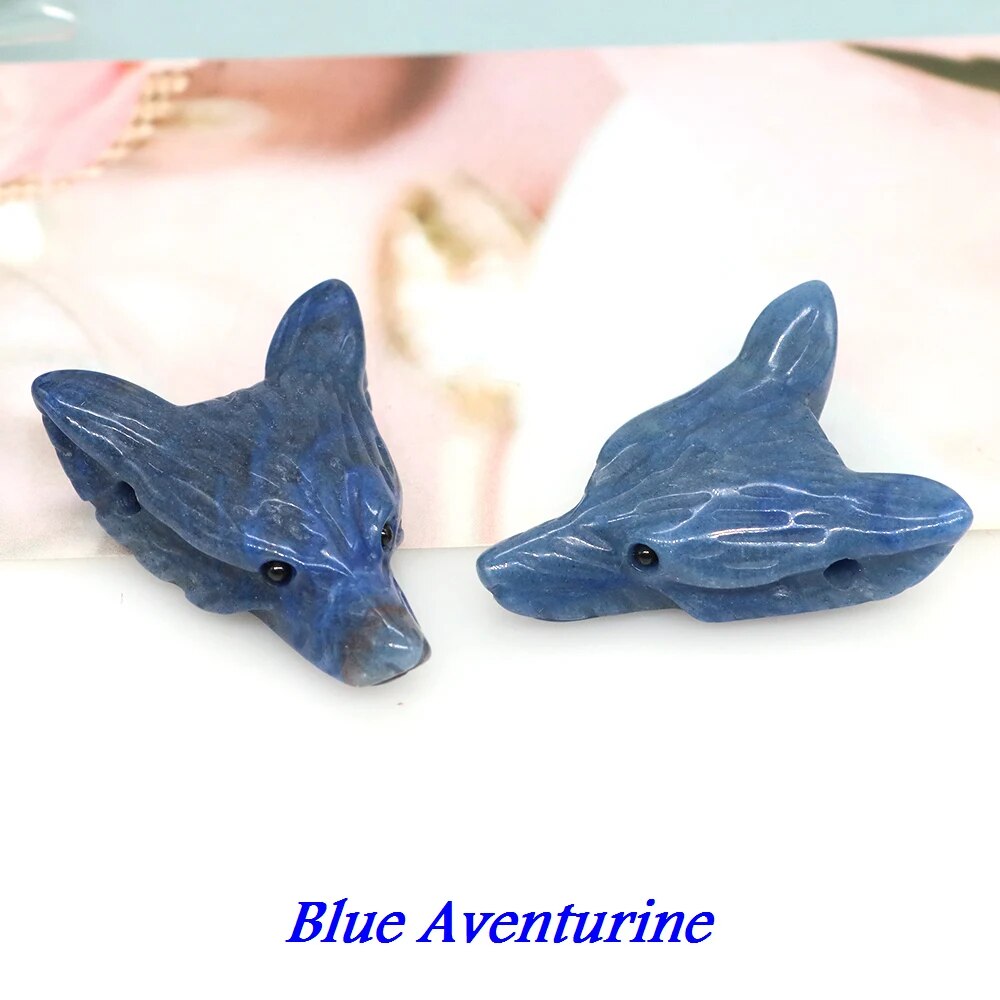 1.4" Wolf Head Pendant Natural Stone Accessories DIY Handcrafts Healing Crystal Carved Animal Statue Jewelry Necklace Craft Gift