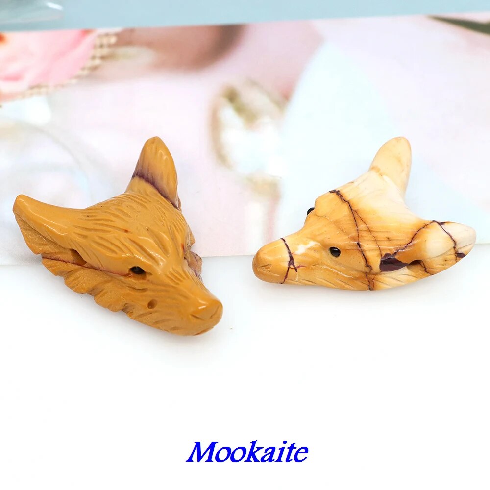 1.4" Wolf Head Pendant Natural Stone Accessories DIY Handcrafts Healing Crystal Carved Animal Statue Jewelry Necklace Craft Gift