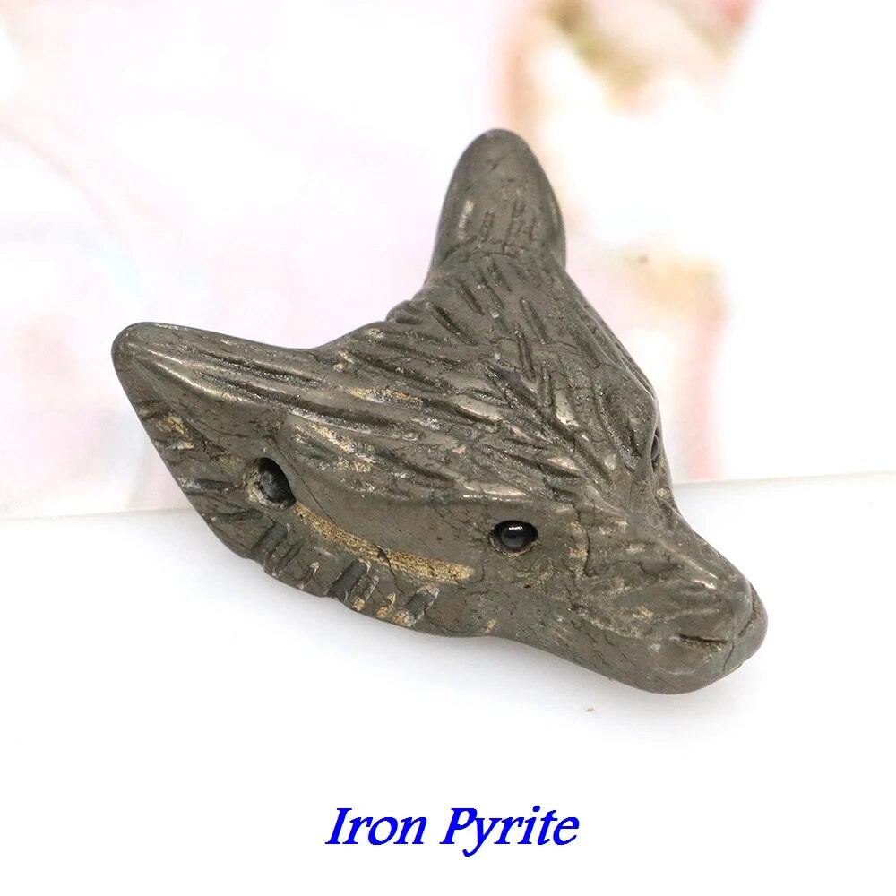 1.4" Wolf Head Pendant Natural Stone Accessories DIY Handcrafts Healing Crystal Carved Animal Statue Jewelry Necklace Craft Gift