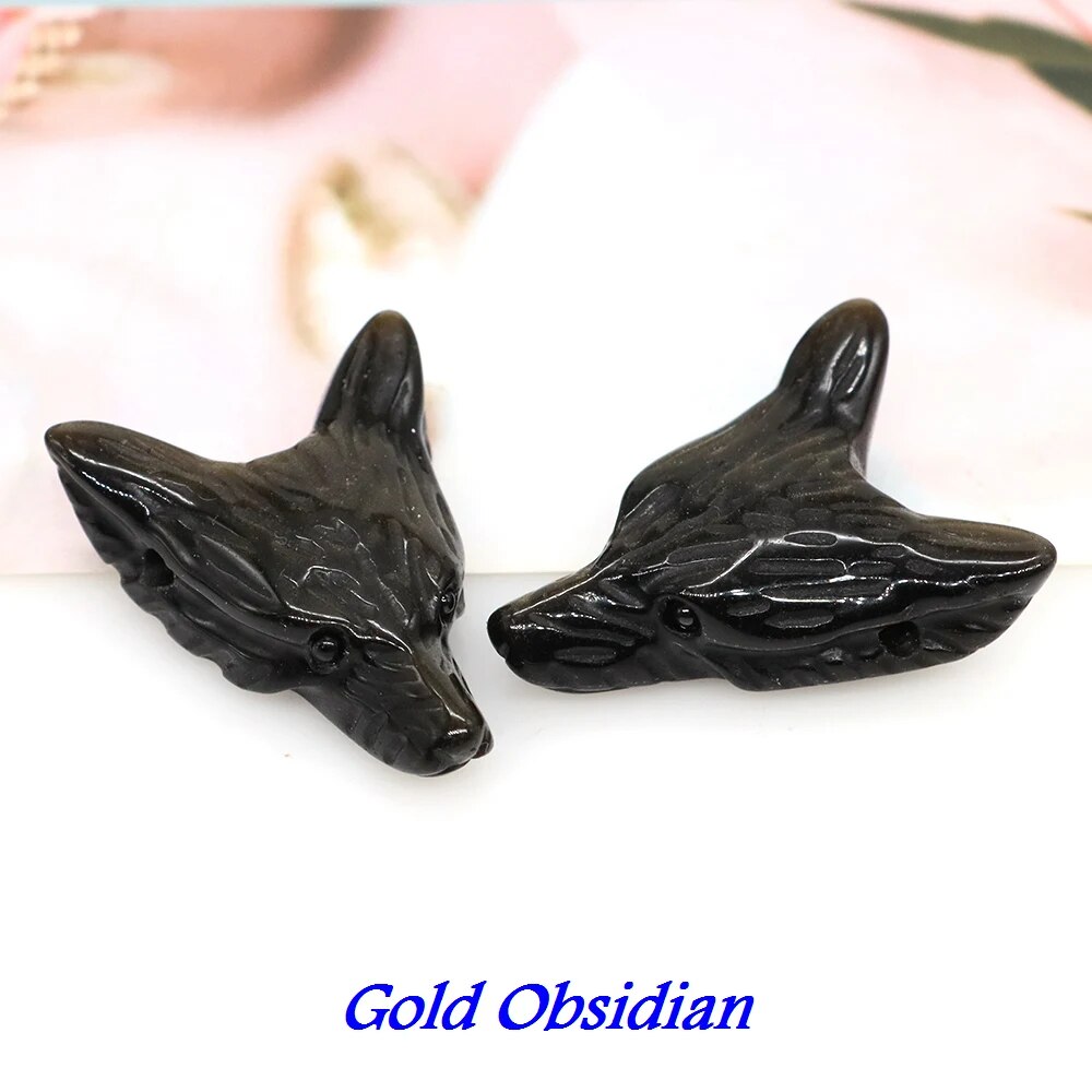 1.4" Wolf Head Pendant Natural Stone Accessories DIY Handcrafts Healing Crystal Carved Animal Statue Jewelry Necklace Craft Gift