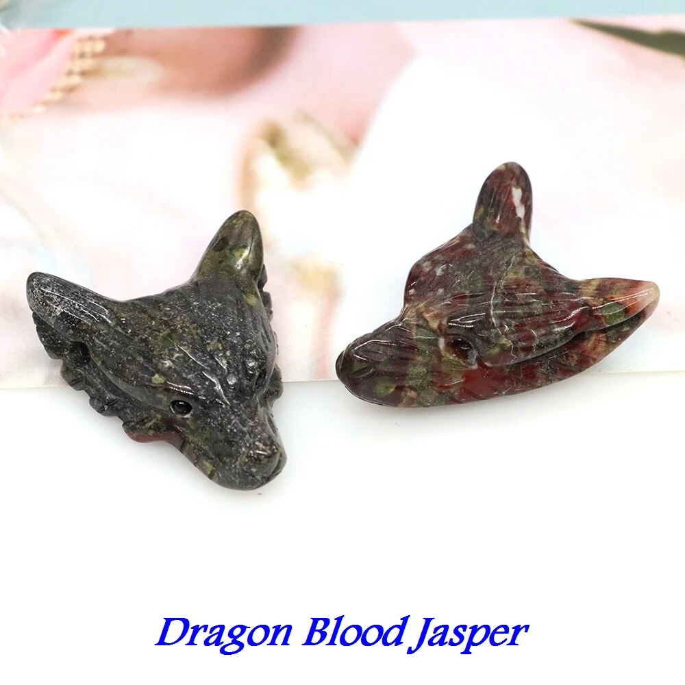 1.4" Wolf Head Pendant Natural Stone Accessories DIY Handcrafts Healing Crystal Carved Animal Statue Jewelry Necklace Craft Gift