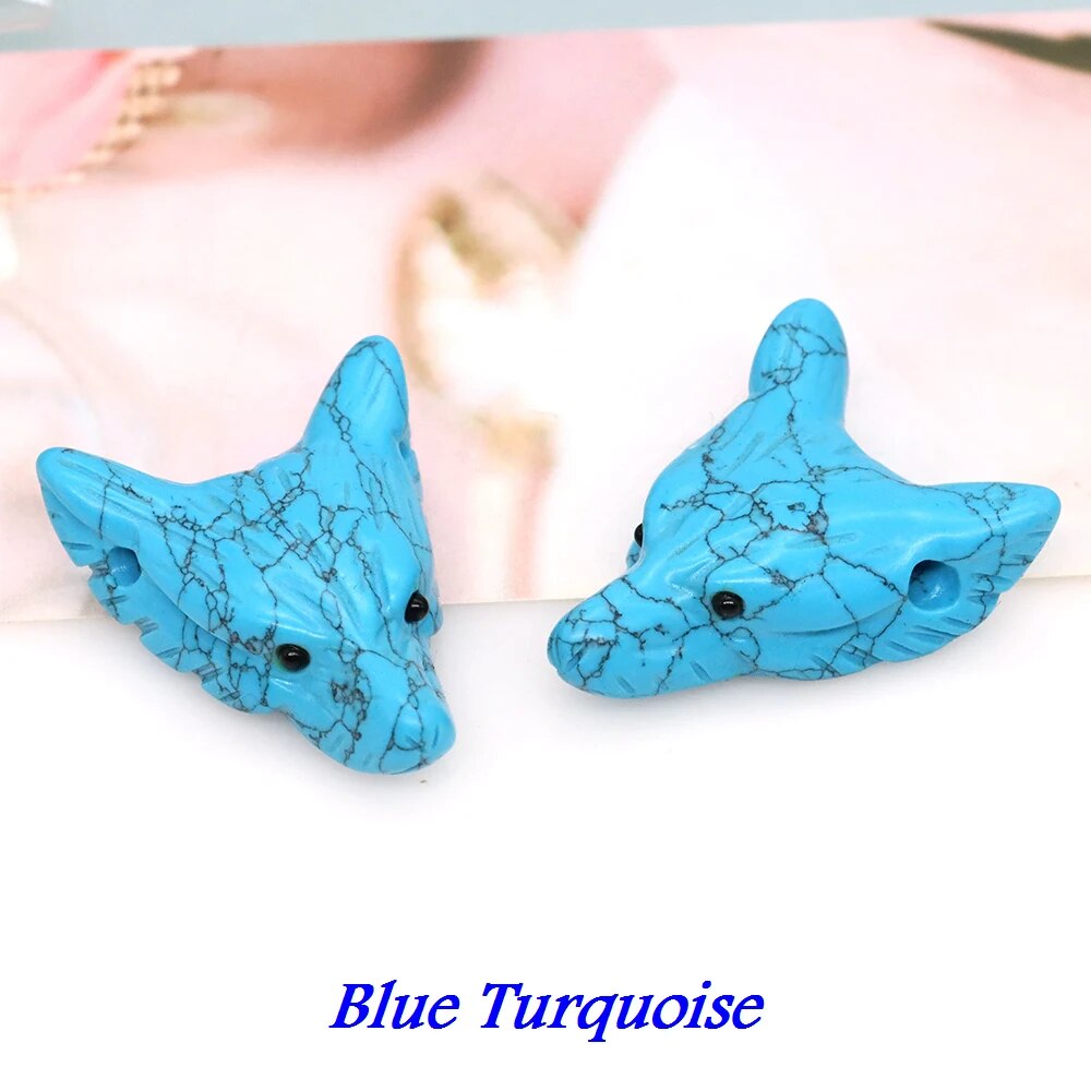 1.4" Wolf Head Pendant Natural Stone Accessories DIY Handcrafts Healing Crystal Carved Animal Statue Jewelry Necklace Craft Gift