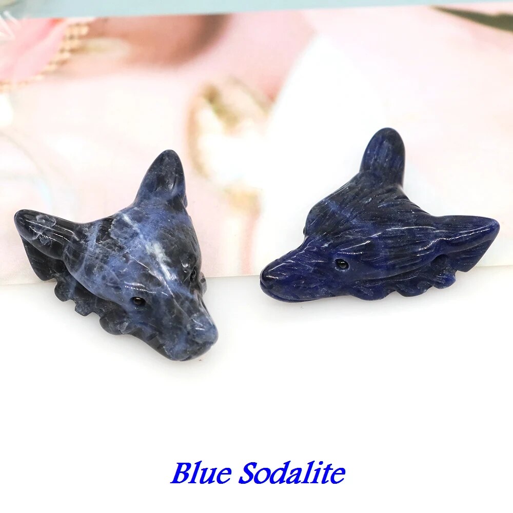1.4" Wolf Head Pendant Natural Stone Accessories DIY Handcrafts Healing Crystal Carved Animal Statue Jewelry Necklace Craft Gift