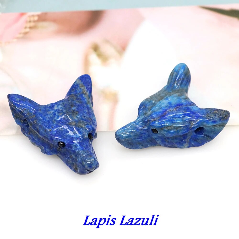 1.4" Wolf Head Pendant Natural Stone Accessories DIY Handcrafts Healing Crystal Carved Animal Statue Jewelry Necklace Craft Gift