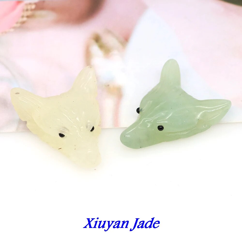 1.4" Wolf Head Pendant Natural Stone Accessories DIY Handcrafts Healing Crystal Carved Animal Statue Jewelry Necklace Craft Gift