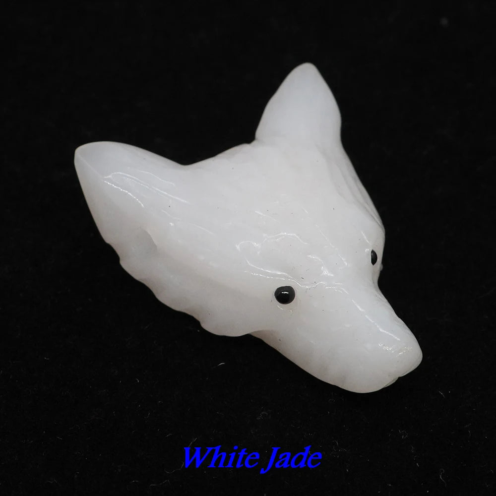 1.4" Wolf Head Pendant Natural Stone Accessories DIY Handcrafts Healing Crystal Carved Animal Statue Jewelry Necklace Craft Gift