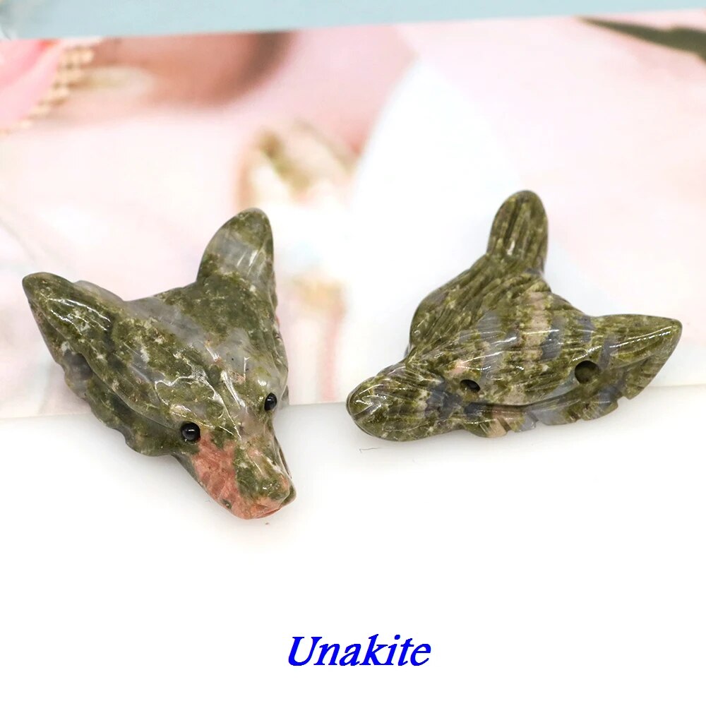 1.4" Wolf Head Pendant Natural Stone Accessories DIY Handcrafts Healing Crystal Carved Animal Statue Jewelry Necklace Craft Gift