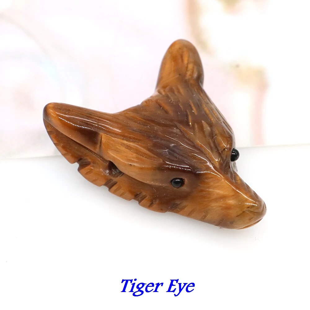 1.4" Wolf Head Pendant Natural Stone Accessories DIY Handcrafts Healing Crystal Carved Animal Statue Jewelry Necklace Craft Gift