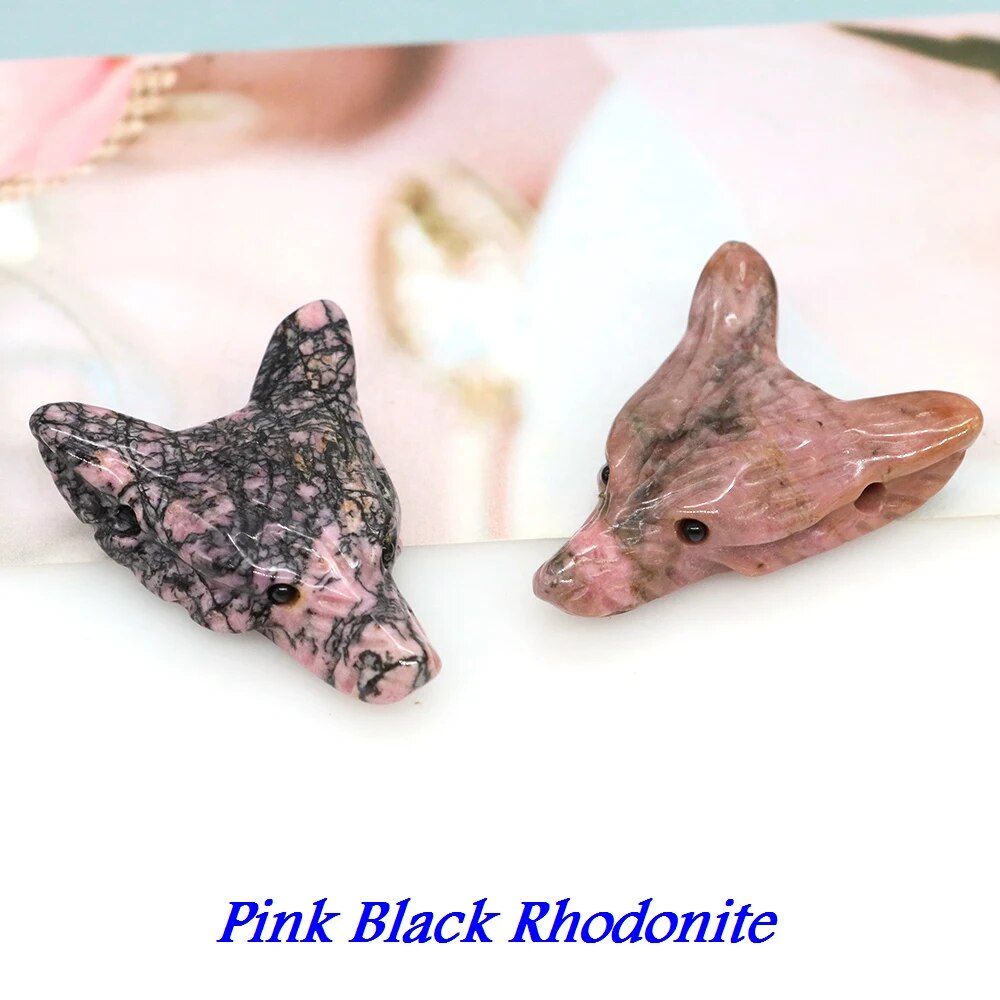 1.4" Wolf Head Pendant Natural Stone Accessories DIY Handcrafts Healing Crystal Carved Animal Statue Jewelry Necklace Craft Gift