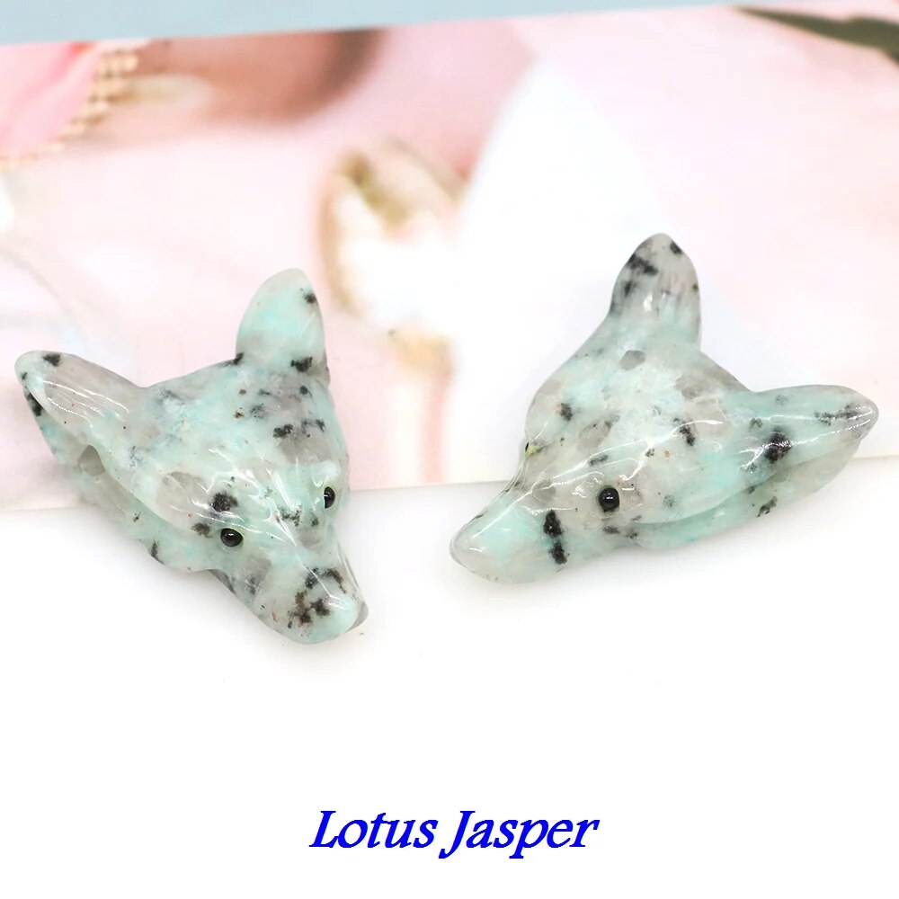 1.4" Wolf Head Pendant Natural Stone Accessories DIY Handcrafts Healing Crystal Carved Animal Statue Jewelry Necklace Craft Gift