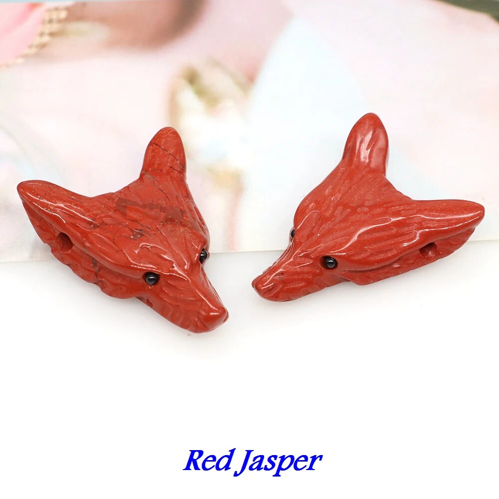 1.4" Wolf Head Pendant Natural Stone Accessories DIY Handcrafts Healing Crystal Carved Animal Statue Jewelry Necklace Craft Gift