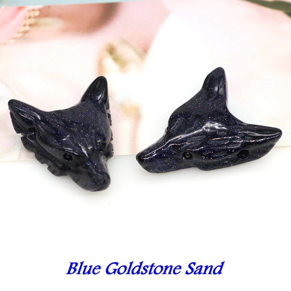 1.4" Wolf Head Pendant Natural Stone Accessories DIY Handcrafts Healing Crystal Carved Animal Statue Jewelry Necklace Craft Gift