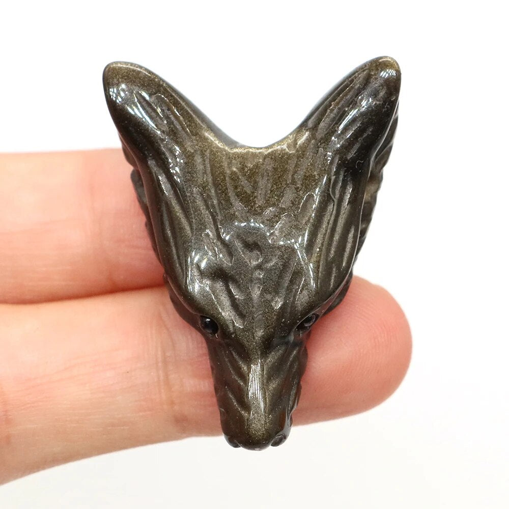 1.4" Wolf Head Pendant Natural Stone Accessories DIY Handcrafts Healing Crystal Carved Animal Statue Jewelry Necklace Craft Gift