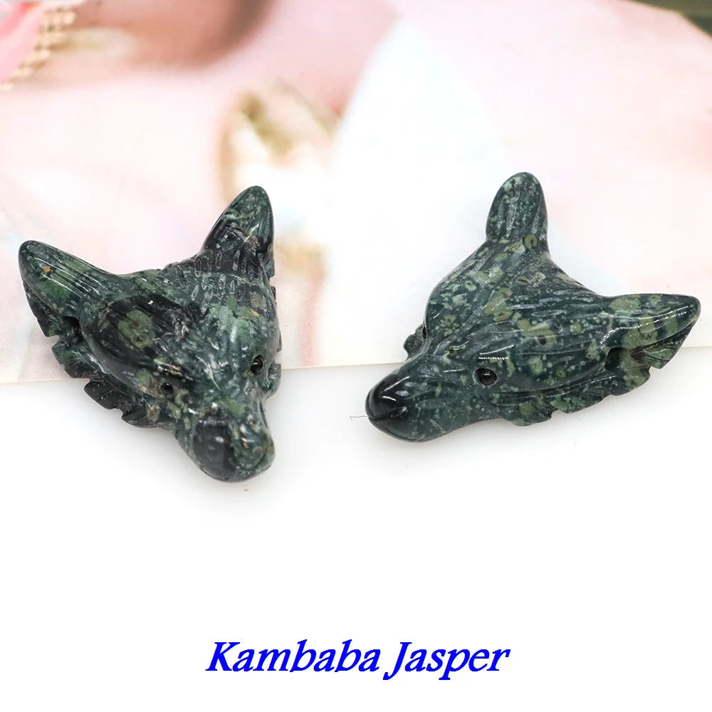 1.4" Wolf Head Pendant Natural Stone Accessories DIY Handcrafts Healing Crystal Carved Animal Statue Jewelry Necklace Craft Gift