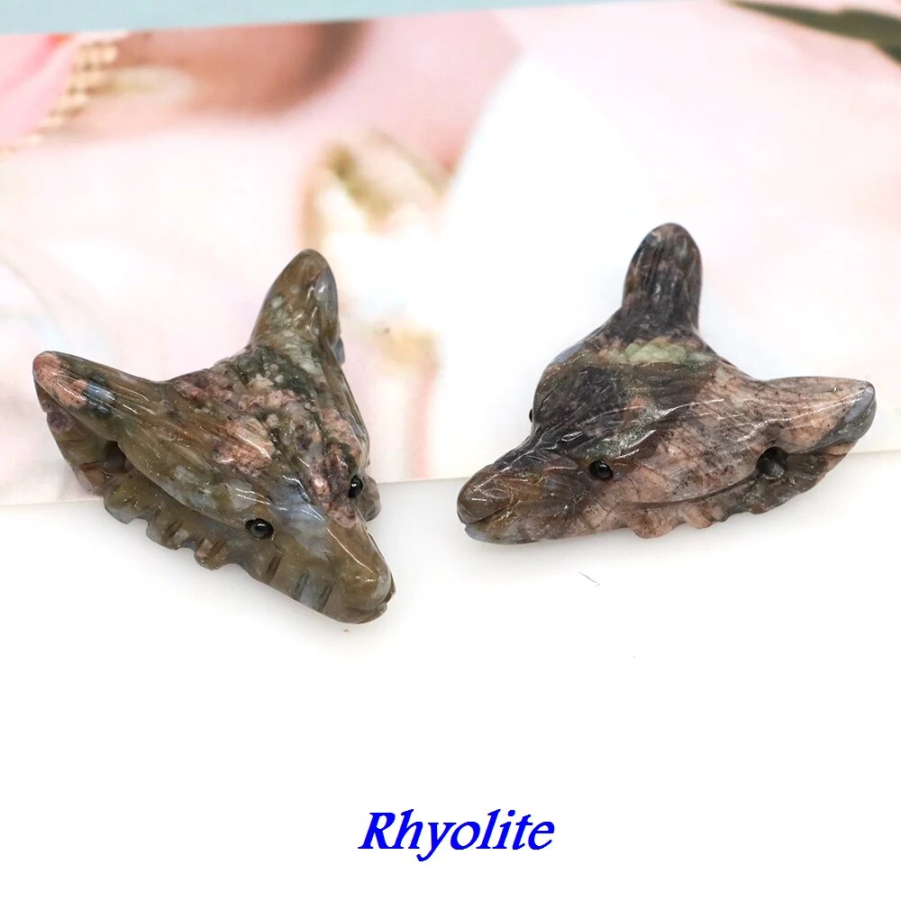 1.4" Wolf Head Pendant Natural Stone Accessories DIY Handcrafts Healing Crystal Carved Animal Statue Jewelry Necklace Craft Gift