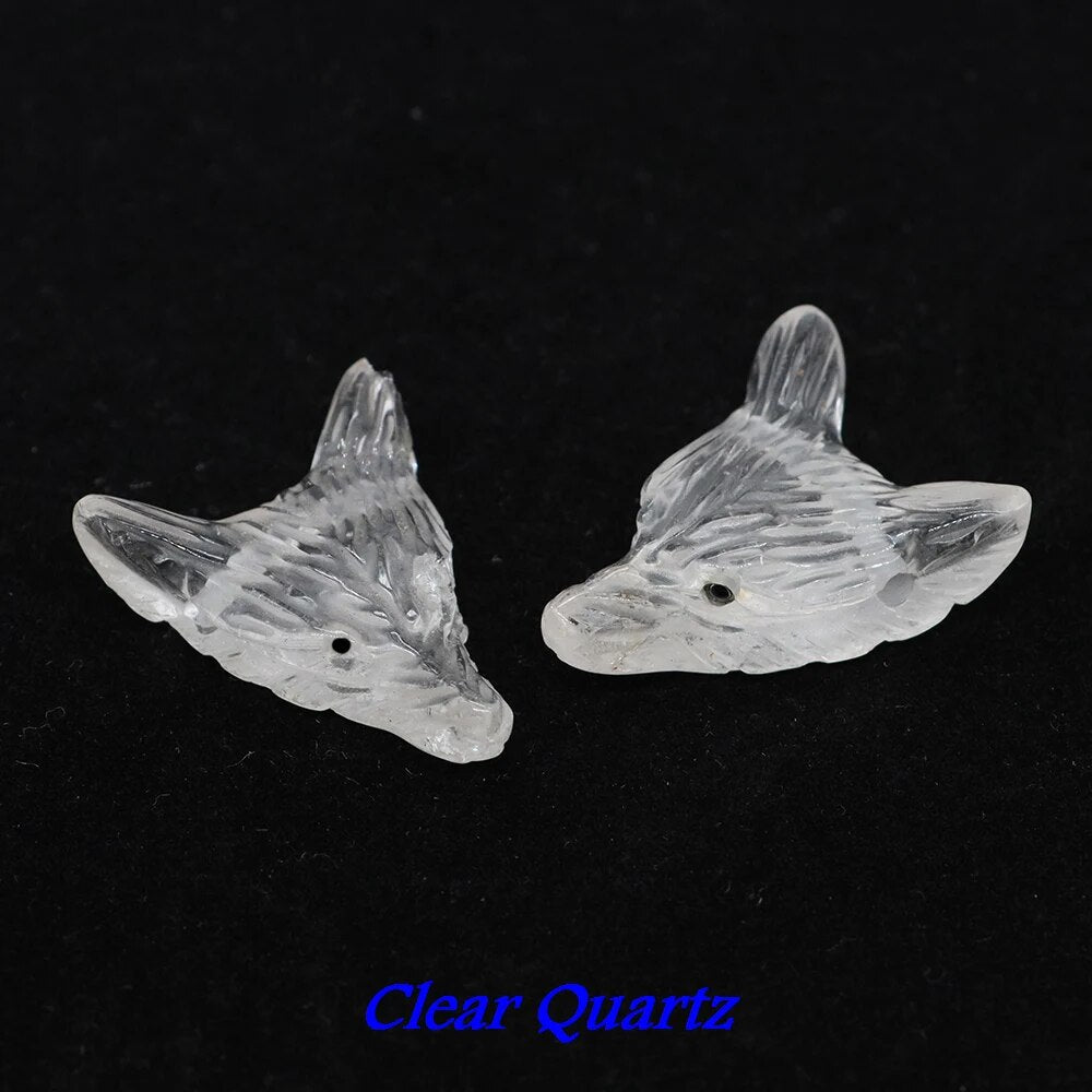 1.4" Wolf Head Pendant Natural Stone Accessories DIY Handcrafts Healing Crystal Carved Animal Statue Jewelry Necklace Craft Gift