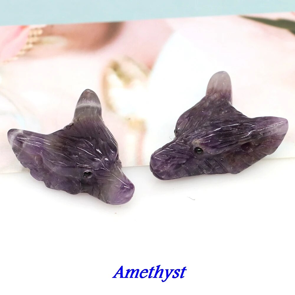 1.4" Wolf Head Pendant Natural Stone Accessories DIY Handcrafts Healing Crystal Carved Animal Statue Jewelry Necklace Craft Gift