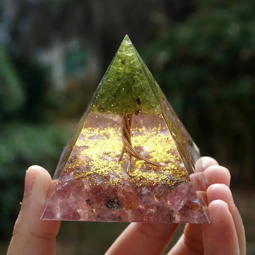 Energy Pyramid Orgonite Reiki Natural Amethyst Ball Healing Crystals Chakra Tool Ornaments Resin Stones Craft Kids Gift Pyramid