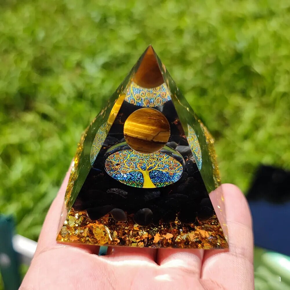 Energy Pyramid Orgonite Reiki Natural Amethyst Ball Healing Crystals Chakra Tool Ornaments Resin Stones Craft Kids Gift Pyramid