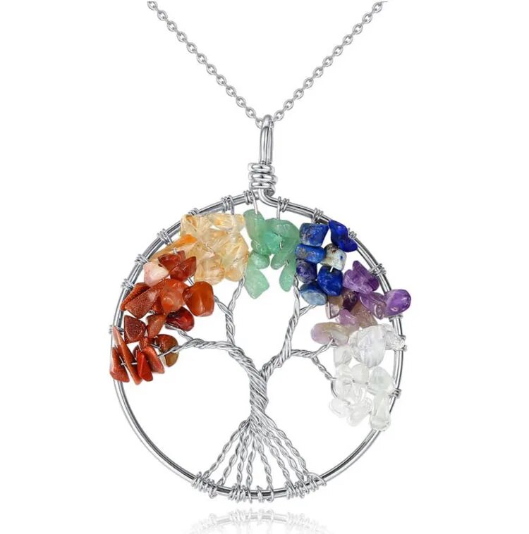 KOFSAC New Fashion 925 Silver Necklace Natural Gravel Crystal Life Tree Pendant Necklaces for Women Valentine's Day Jewelry Gift