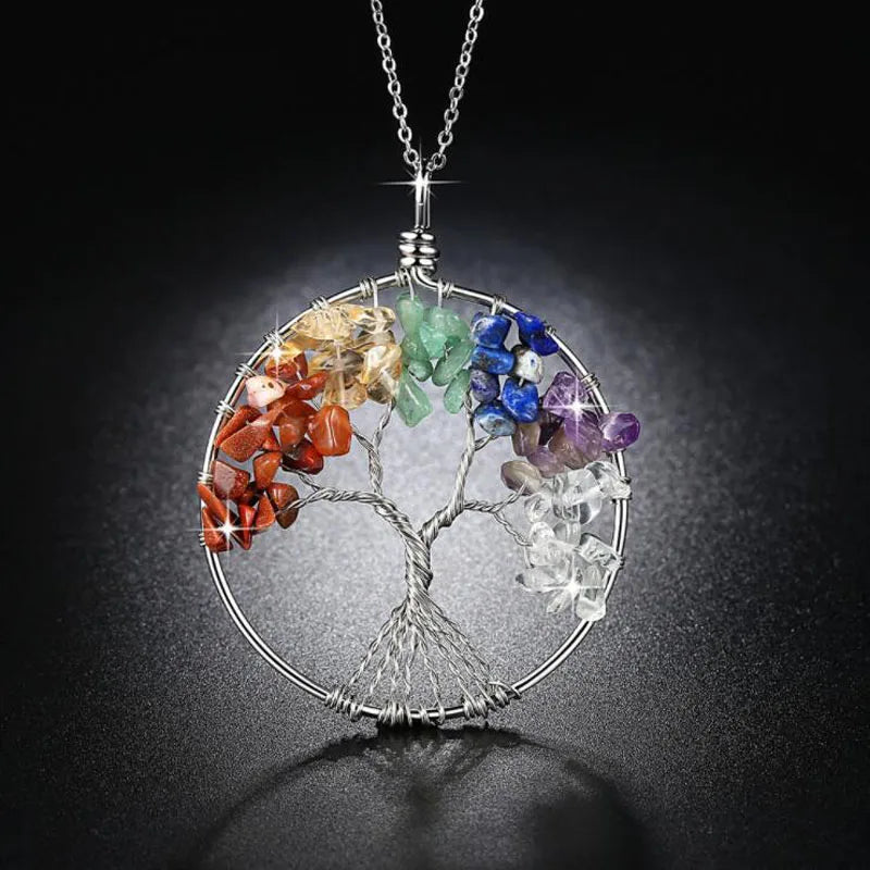 KOFSAC New Fashion 925 Silver Necklace Natural Gravel Crystal Life Tree Pendant Necklaces for Women Valentine's Day Jewelry Gift