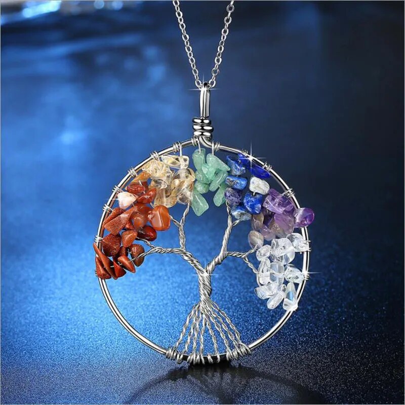 KOFSAC New Fashion 925 Silver Necklace Natural Gravel Crystal Life Tree Pendant Necklaces for Women Valentine's Day Jewelry Gift