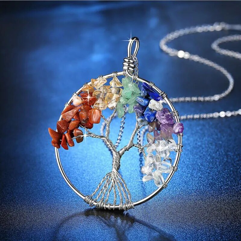 KOFSAC New Fashion 925 Silver Necklace Natural Gravel Crystal Life Tree Pendant Necklaces for Women Valentine's Day Jewelry Gift