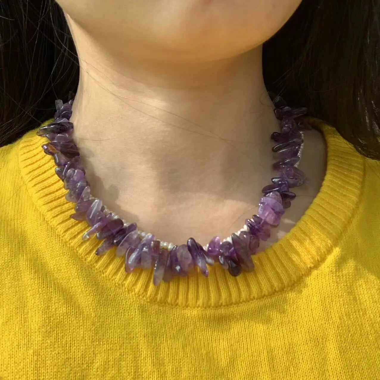 Natural Amethyst Choker Necklace  Gemstone Women High Quality Jewelry Design Handmade Irregular Jewelry Wholesale