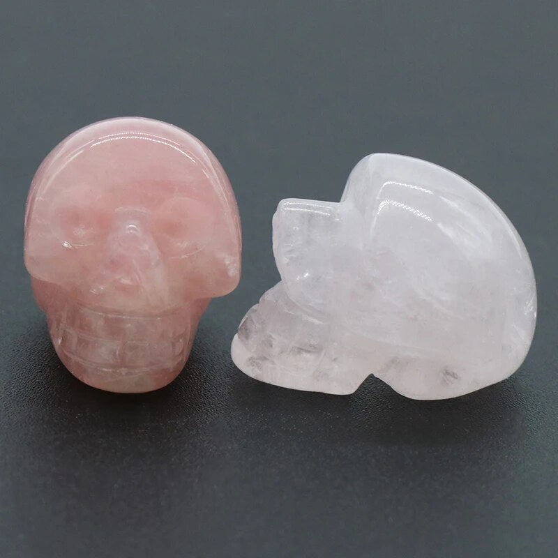 Natural Stones Crystal Skull Statue Amethyst Rose Quartz Stone Carved Energy Ore Mineral Healing Crystals Figurine Home Decor