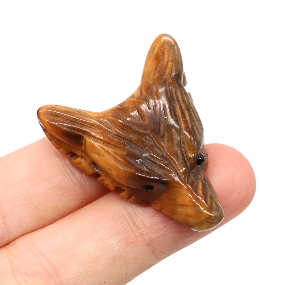 1.4" Wolf Head Pendant Natural Stone Accessories DIY Handcrafts Healing Crystal Carved Animal Statue Jewelry Necklace Craft Gift