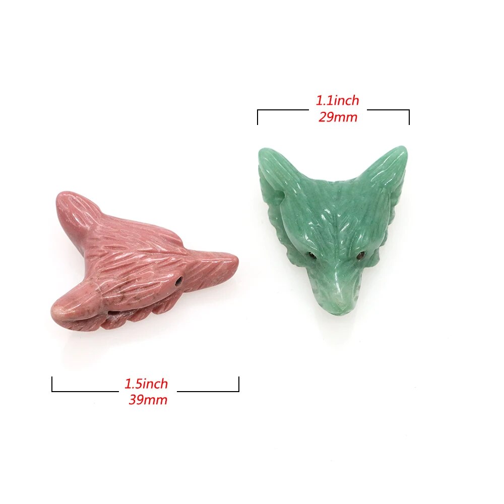 1.4" Wolf Head Pendant Natural Stone Accessories DIY Handcrafts Healing Crystal Carved Animal Statue Jewelry Necklace Craft Gift