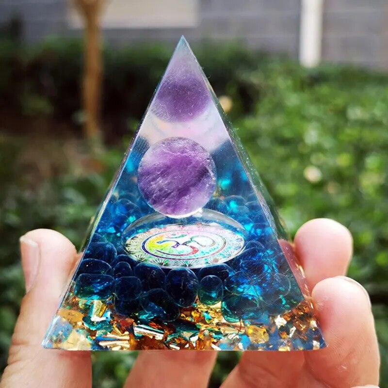 Energy Pyramid Orgonite Reiki Natural Amethyst Ball Healing Crystals Chakra Tool Ornaments Resin Stones Craft Kids Gift Pyramid