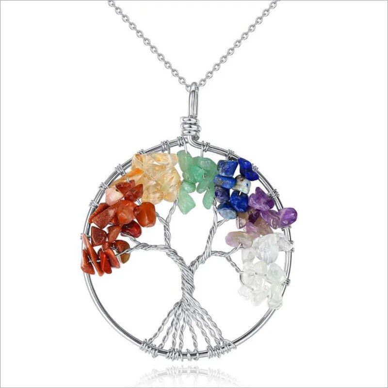 KOFSAC New Fashion 925 Silver Necklace Natural Gravel Crystal Life Tree Pendant Necklaces for Women Valentine's Day Jewelry Gift