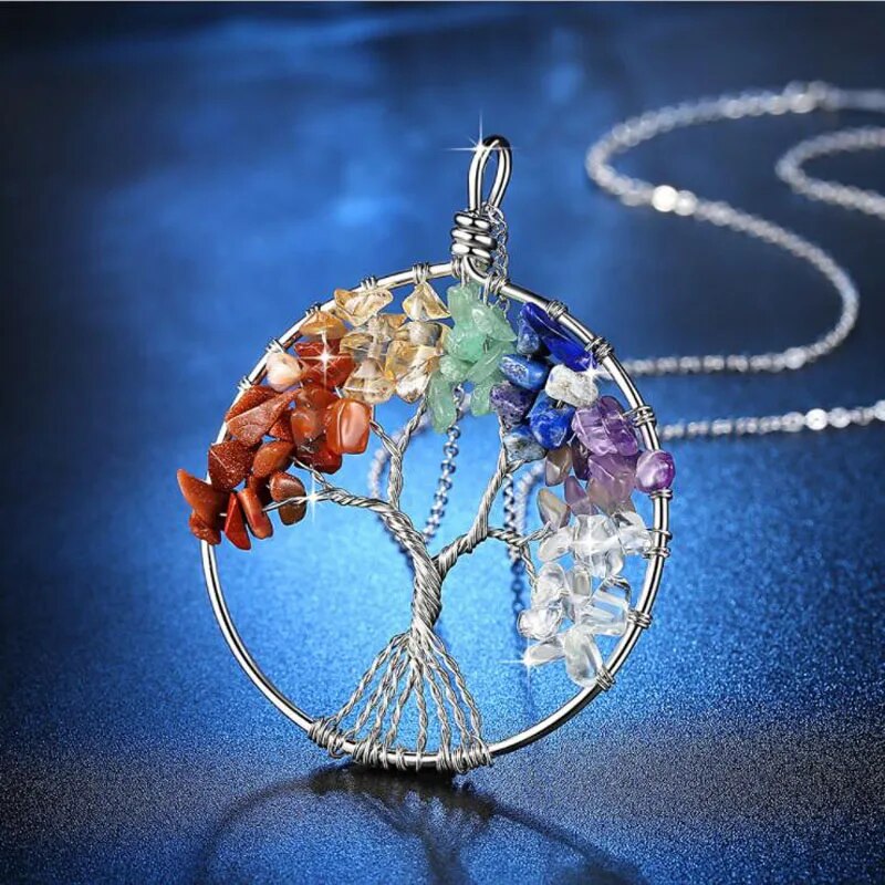 KOFSAC New Fashion 925 Silver Necklace Natural Gravel Crystal Life Tree Pendant Necklaces for Women Valentine's Day Jewelry Gift