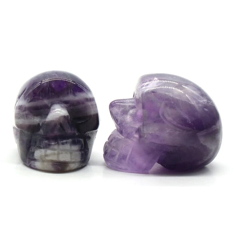 Natural Stones Crystal Skull Statue Amethyst Rose Quartz Stone Carved Energy Ore Mineral Healing Crystals Figurine Home Decor