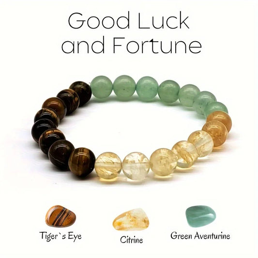 1pc/Good Luck Stone Beaded Bracelet Green Aventurine Yellow Tiger Eye Stone Relieve Stress Men Women Jewelry Gift